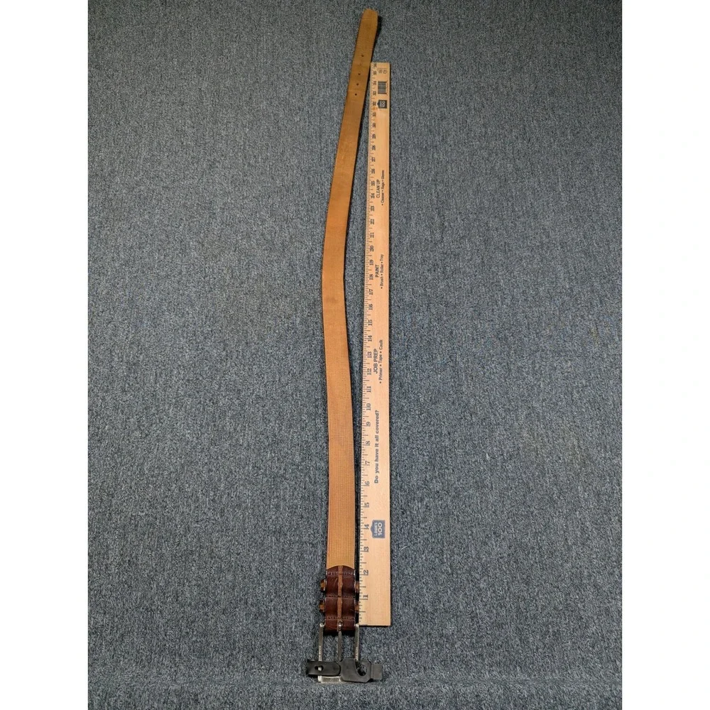 Made in Italy Brown Leather Belt with Suede Inlay Solid Brass Buckle 38 Inch